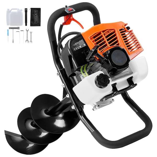 Post Hole Digger Gas Powered, 63CC 2400W Earth Auger, with 8in. Auger Drill Action Design Bits, Orange+Black 2025 update