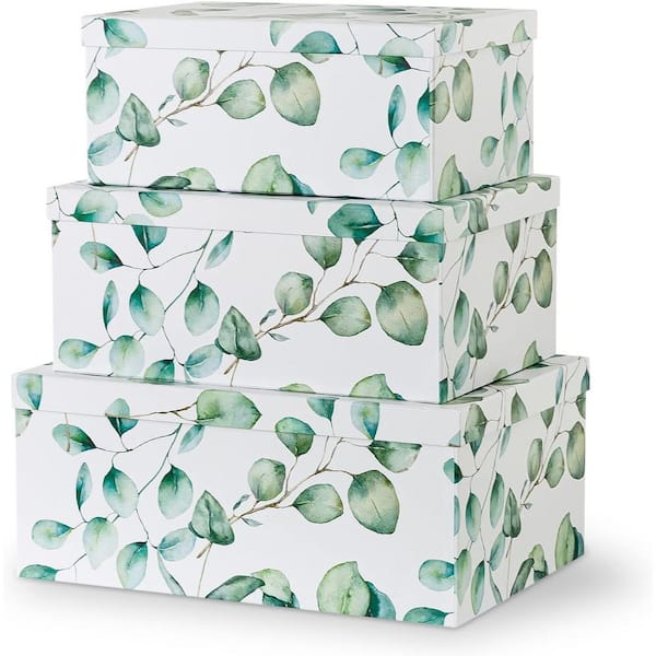 Afoxsos Eucalyptus Leaves - Set of 3: Decorative Boxes for Home Decor With Lids For Photos and Paperboard Storage for Organizing