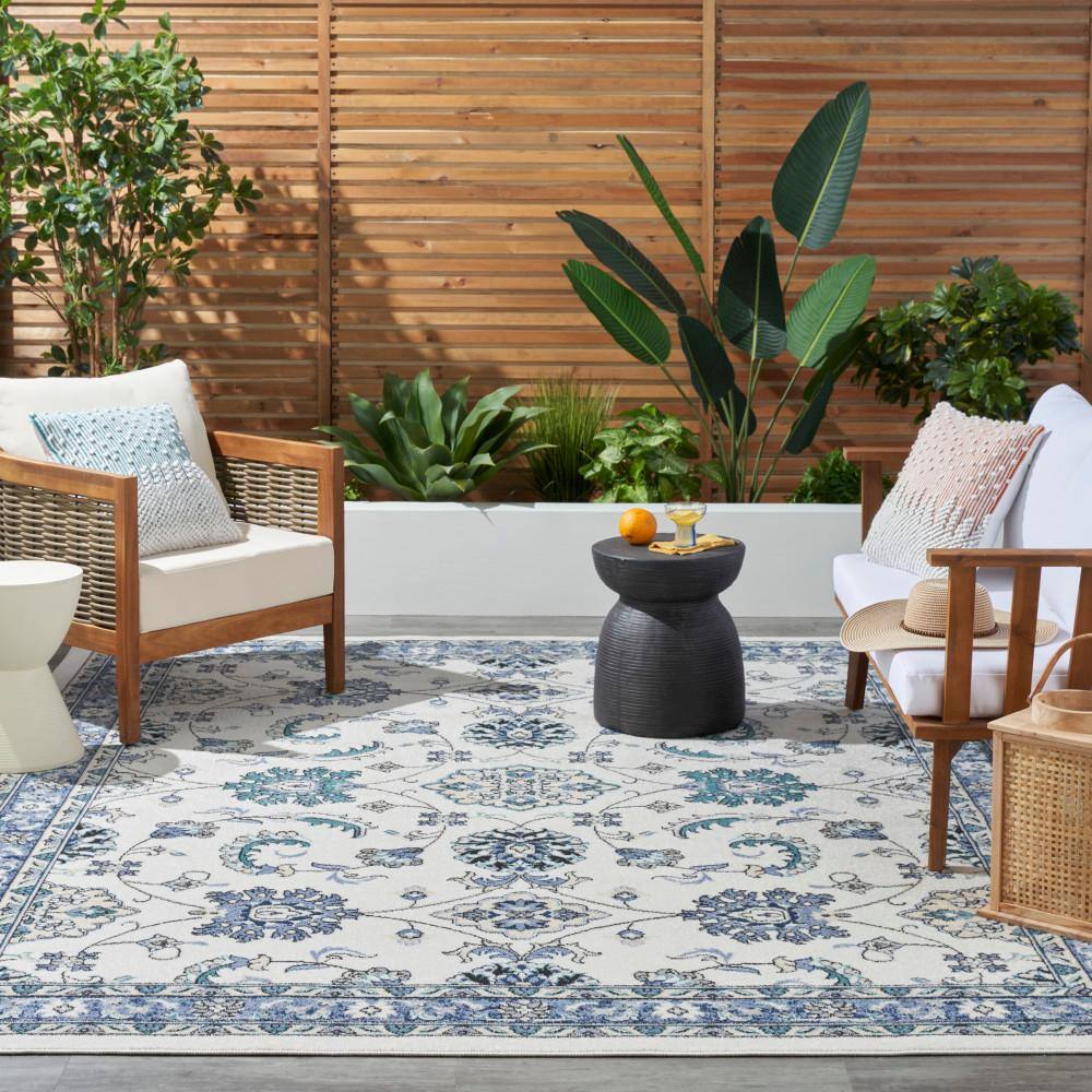 Ivory Blue 10' x 14' Synthetic Rectangular Rug