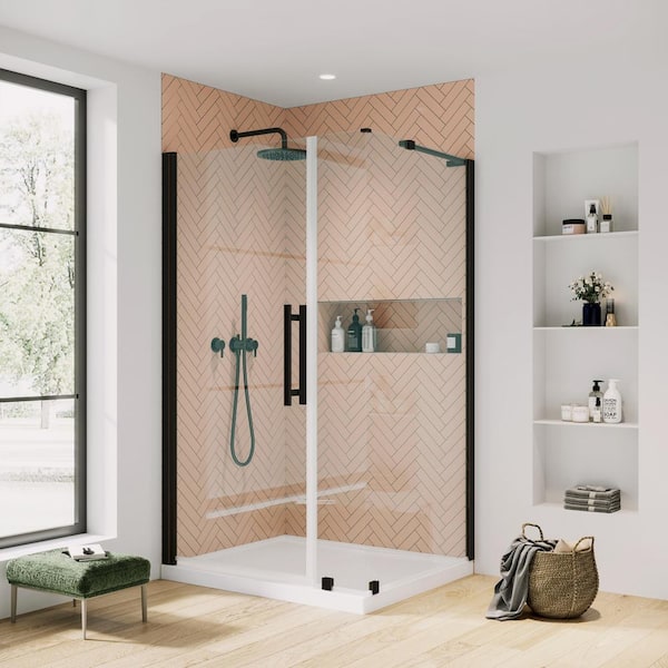 Ove Decors Pasadena 36 in. L x 32 in. W x 72 in. H Alcove Shower Kit with Pivot Frameless Shower Door in Orb and Shower Pan