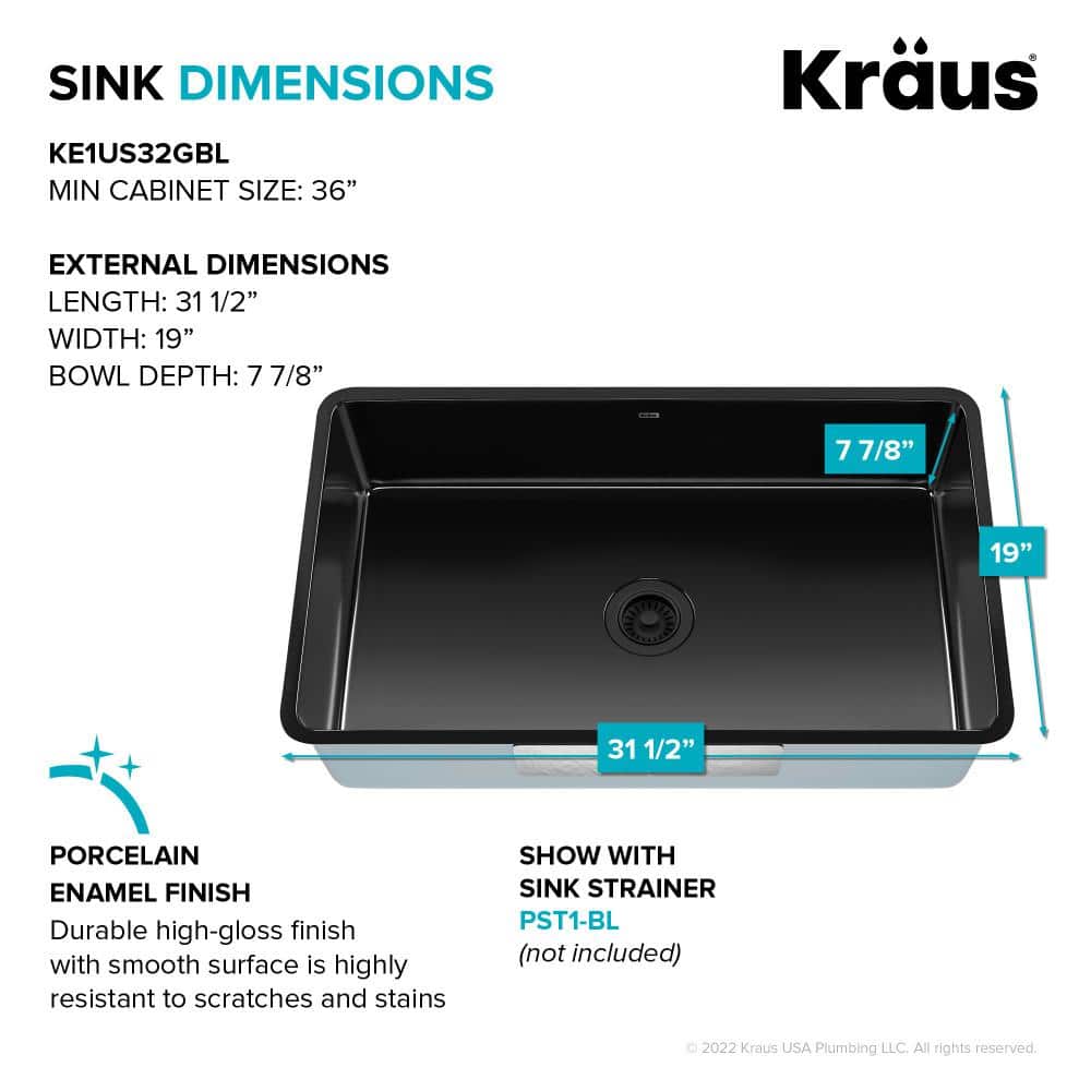 Glossy Black Porcelain Enameled Steel Undermount Kitchen Sink