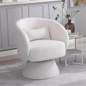 Modern Beige Teddy Swivel Barrel Accent Arm Chair with 1-Pillow, (Set of 1)