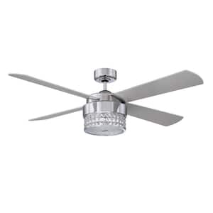 Celestra 52 in. Indoor Chrome and Optic Crystal LED Ceiling Fan with Light Kit and Wall Control