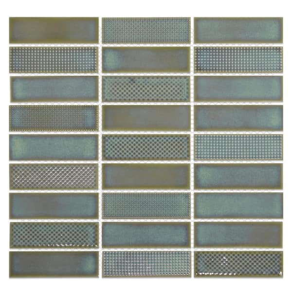 Stacked Blue Mix 11.6 in. x 12.3 in. Glazed Recycled Glass Handmade Kit Kat Finger Wall Mosaic Tile (5 sq. ft./Case)