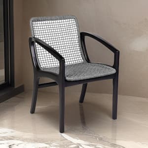 Gray and Brown Dark Eucalyptus Wood Patio Dining Chair with Rope Seating