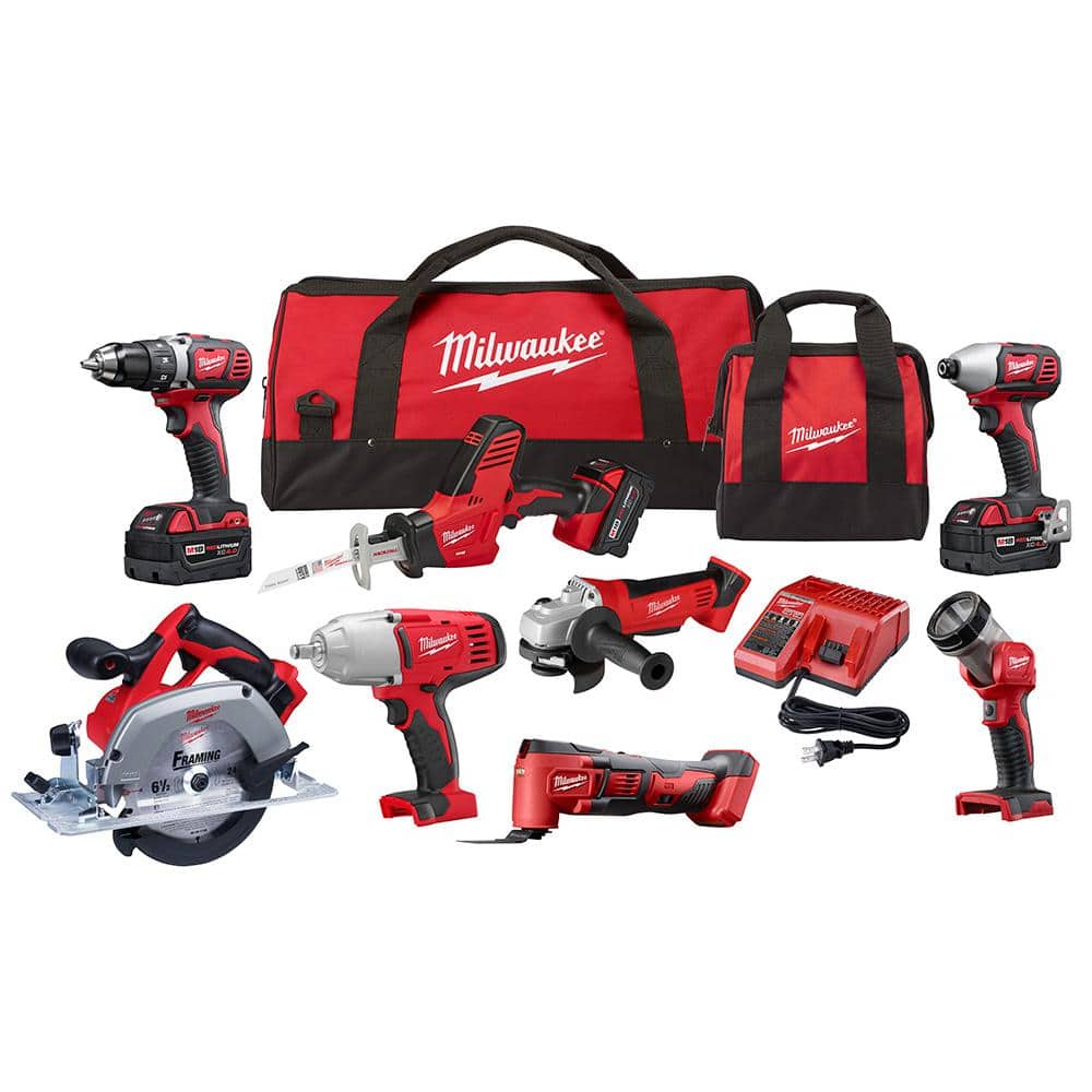 Milwaukee M18 18V Lithium-Ion Cordless Combo Kit (8-Tool) with Three 4.0 Ah  Batteries, Charger, Tool Bag 2691-28XC The Home Depot