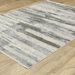 Haven Gray/Ivory 8 ft. x 11 ft. Abstract Elemental Polyester Fringed Indoor Area Rug