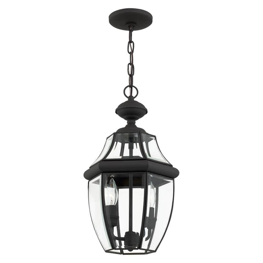 Black Beveled Glass 2-Light Outdoor Hanging Lantern