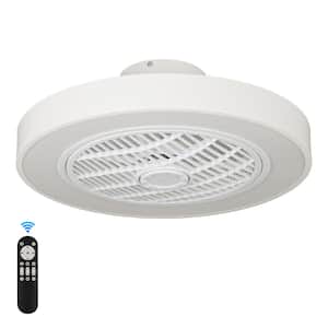 Modern 20 in. 1-Light Indoor White Enclosed Bladeless Ceiling Fan with Light and Remote Timing