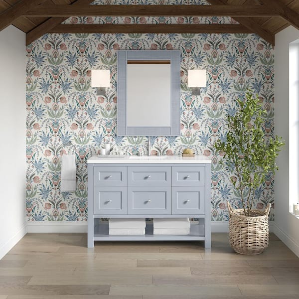 James Martin Vanities Breckenridge 48.0 in. W x 23.5 in. D x 34.25 in. H Single Bath Vanity in Serenity Blue with Quartz White Zeus Top