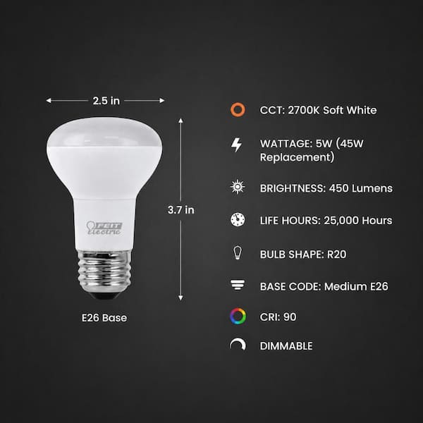 45-Watt Equivalent R20 Dimmable CEC Title 20 90+ CRI E26 Flood LED Light Bulb, Soft White 2700K (12-Pack)