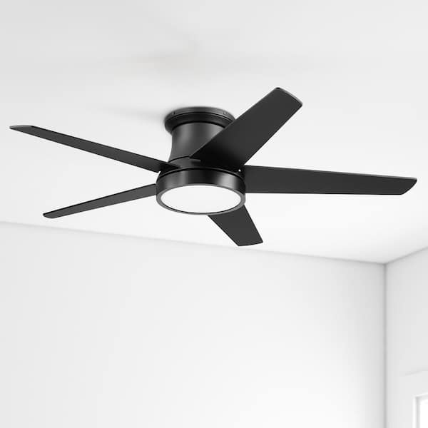 Tynesdale 52 in. Color Changing LED Indoor 5-Blade Matte Black Flush Mount Ceiling Fan with Remote Control