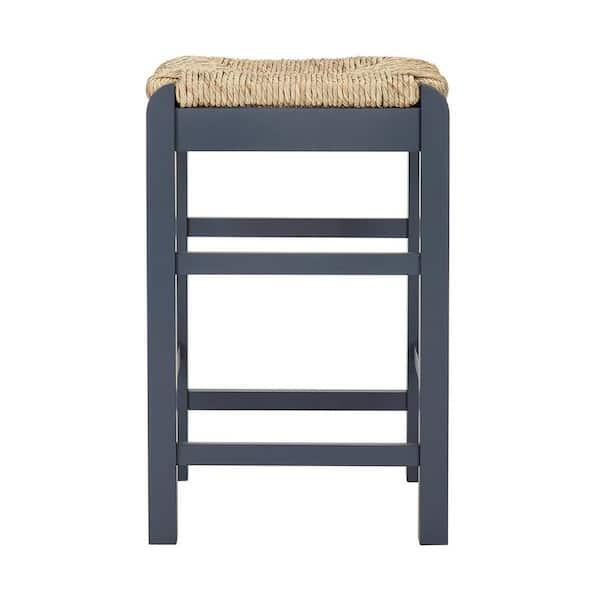 Home Decorators Collection Dorsey Midnight Blue Wood Backless Counter Stool With Rush Seat 16 54 In W X 25 59 In H St1809126 Nmid The Home Depot