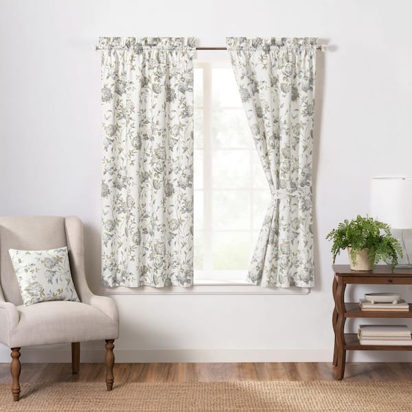 null Abigail Porcelain Floral Rod Pocket Room Darkening Curtain - 45 in. W x 63 in. L (Set of 2)