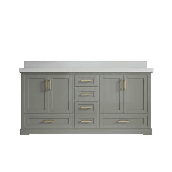 Willow Collections Boston 72 in. W x 22 in. D x 36 in. H Double Sink Bath Vanity in Evergreen with 2 in. Carrara Quartz Top