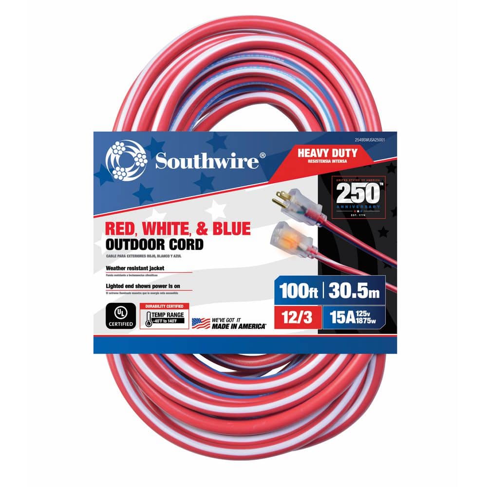 Southwire 100 ft. 12/3 SJTW Indoor/Outdoor Extension Cord with