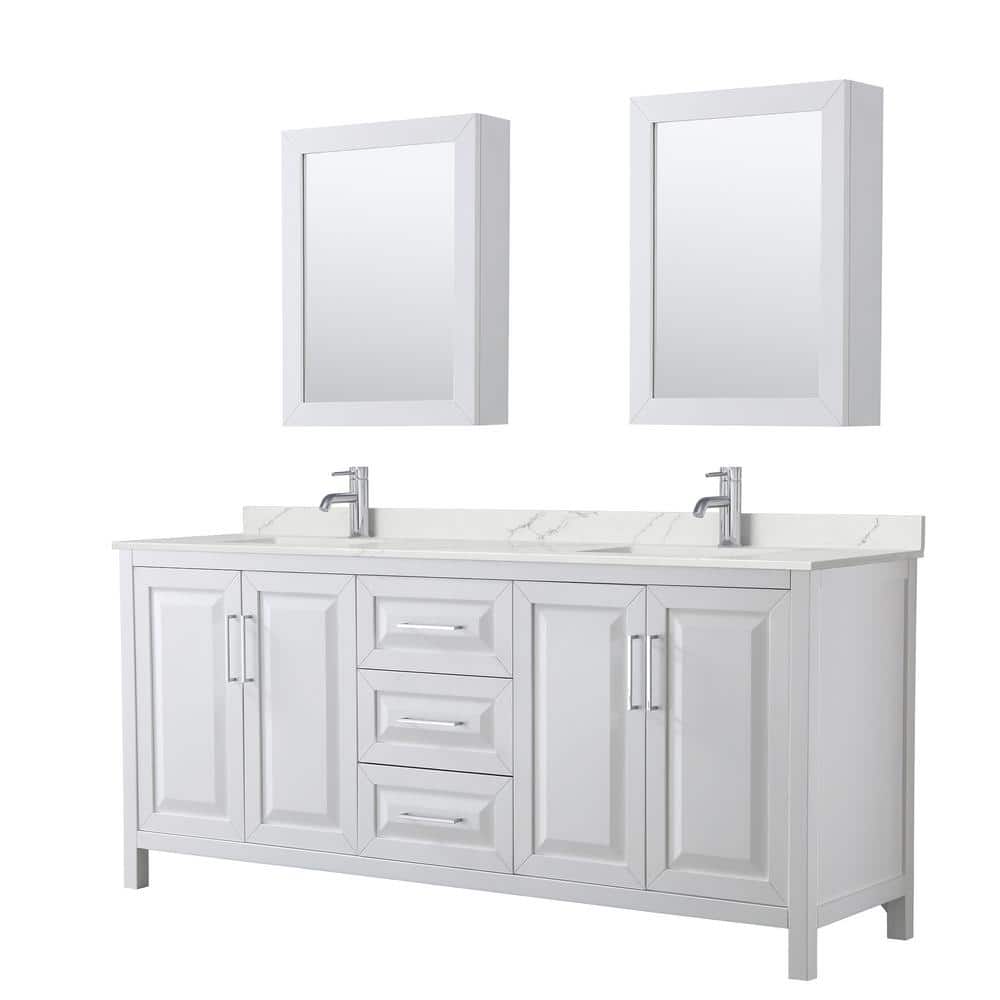 Daria 80 in. W x 22 in. D x 35.75 in. H Double Bath Vanity in White with Giotto Quartz Top and Mirrors price history on PriceWatchPro