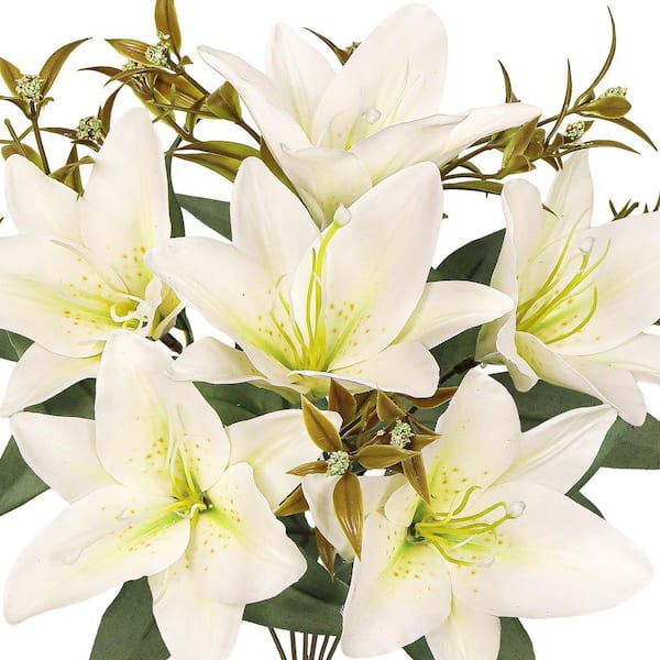 LIVING LUXURY 13 in. Cream Ivory Artificial Stargazer Lily Flower Stem Bush  Bouquet (Set of 4) 92050-CR-IV - The Home Depot