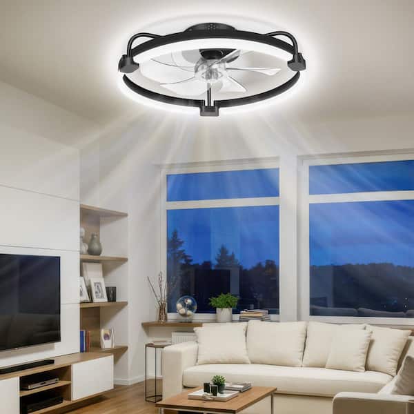 20 in. Modern Indoor Matte Black Low Profile Ceiling Fan Integrated LED with Color Temperature and Remote Included