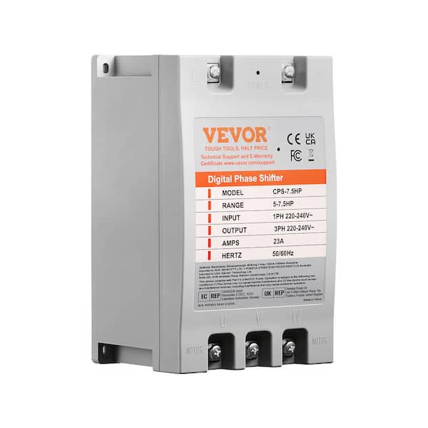 Phase Converter 7.5HP 23 Amp 220-Volt 1 Phase to 3 Phase Digital Phase Shifter for Residential Commercial Light Use