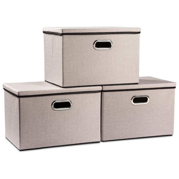 Unbranded 35 qt. Fabric Collapsible Storage Bin with Lid in Light Gray (3-Pack)