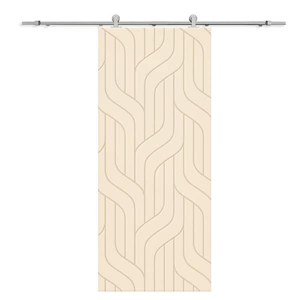 CALHOME 30 in. x 80 in. Beige Painted Composite MDF Paneled Interior Sliding Barn Door with Hardware Kit