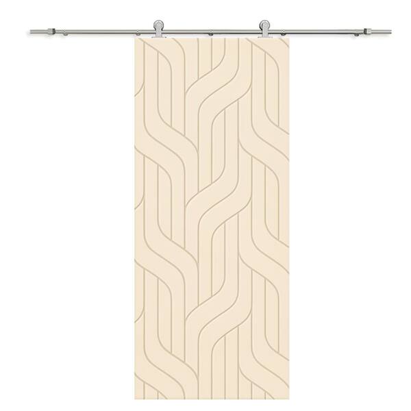CALHOME 36 in. x 84 in. Beige Painted Composite MDF Paneled Interior Sliding Barn Door with Hardware Kit