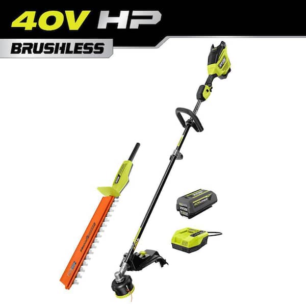 40V HP Brushless Whisper Series 17" Cordless Attachment Capable String Trimmer w/ Hedge Trimmer, 4 Ah Battery & Charger