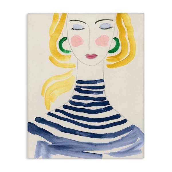 Stupell Industries Woman in Stripes by June Erica Vess Unframed People Graphic Art Print 48 in. x 36 in.