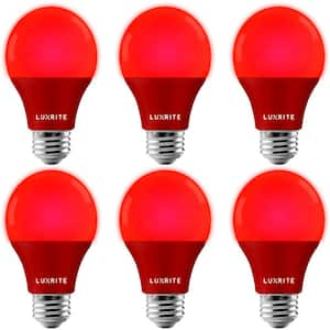 60-Watt Equivalent A19 LED Light Bulb Red UL Listed, E26 Standard Base, Indoor Outdoor, Porch, Christmas (6-Pack)