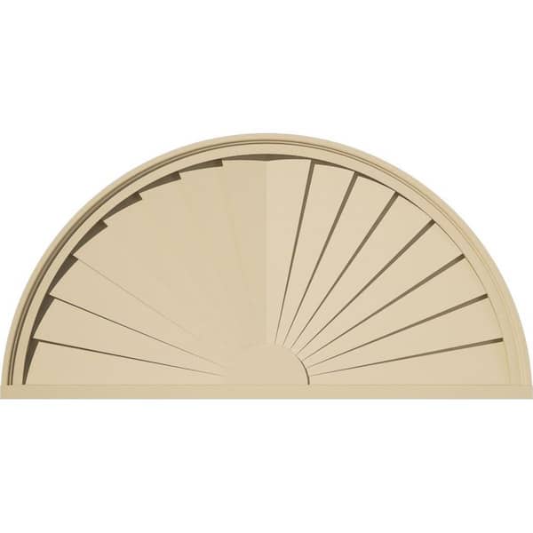 40 in. W x 20 in. H x 2 in. P Half Round Sunburst Signature Urethane Pediment, Primed Tan