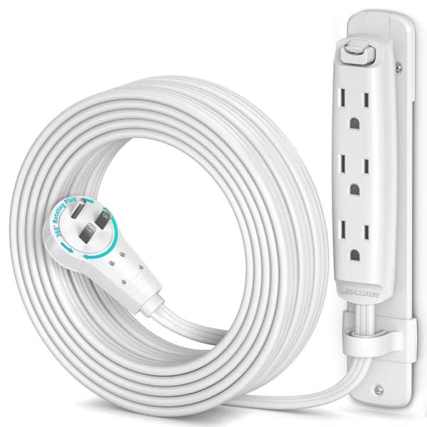 15 ft. 16/3 Light Duty Indoor Extension Cord 360° Rotating Flat Plug 1-Sided with Loop and Bracket, White