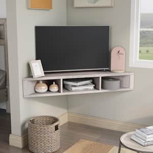 Emmeline 47 in. White Oak Particle Board Corner Floating TV Stand Fits TVs Up to 50 in. with Cable Management
