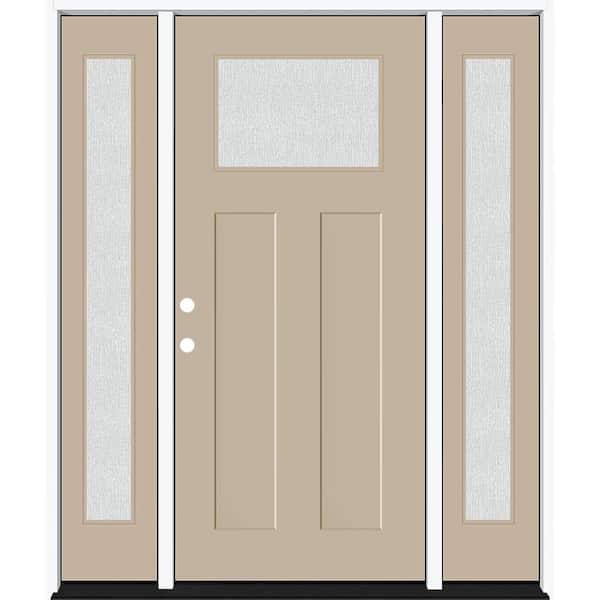 Steves & Sons Legacy 64 in. x 80 in. 1/4 Toplite Rain Glass RHIS Primed Sandstone Finish Fiberglass Prehung Front Door w/Dbl 12 in. SL