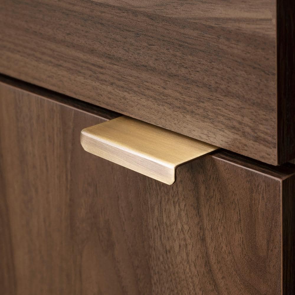 Scandi-Chic Glam Walnut Buffet with Wine Storage and Marble Accents