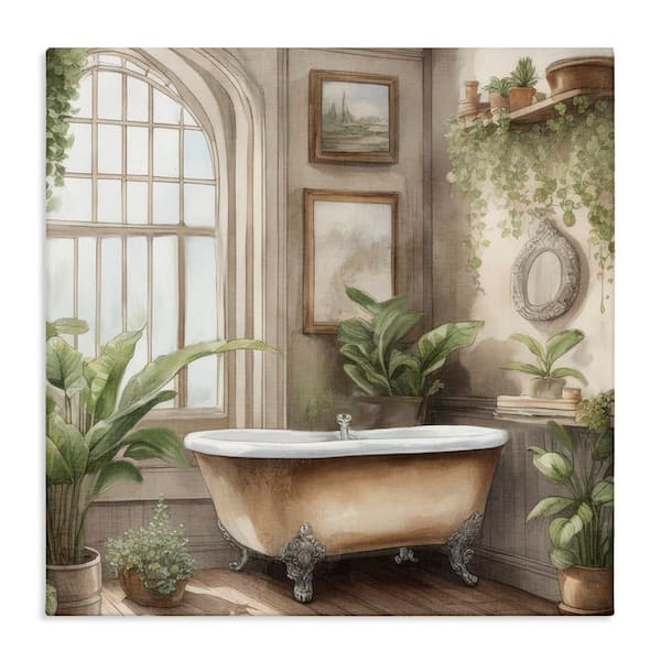Traditional Bathroom with Plants by Kim Allen Unframed Graphic Art Print Typography 30 in. x 30 in.