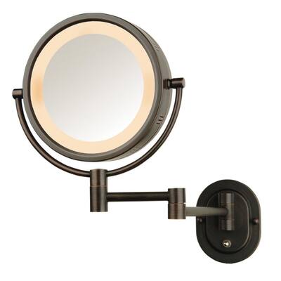 10 In L X 14 H Lighted Wall Makeup Mirror Bronze Direct Wire Lighted Wall Makeup Mirror, Wall Mount Magnifying Mirror Oil Rubbed Bronze
