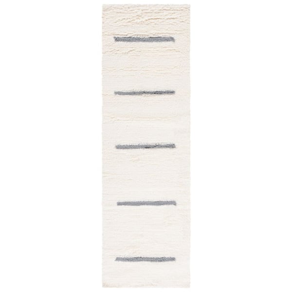 SAFAVIEH Kenya Ivory/Gray 2 ft. x 8 ft. Striped Solid Color Runner Rug