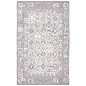 SAFAVIEH Micro-Loop Grey/Ivory 4 ft. x 6 ft. Multi-Diamond Geometric ...