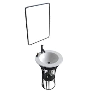 San Nicolas 24 in. W Bath Vanity Set in Black with Stainless Steel Vanity Top in White with White Basin and Mirror