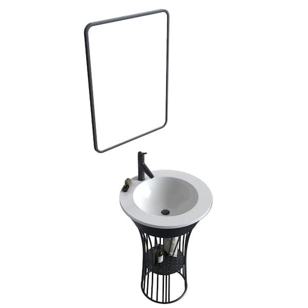 innoci-usa San Nicolas 24 in. W Bath Vanity Set in Black with Stainless Steel Vanity Top in White with White Basin and Mirror