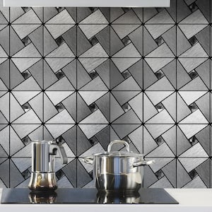 Windmill Puzzle Silver 12 in. x 12 in. Metal Aluminum Composite Peel and Stick Tiles for Kitchen (9.68 sq. ft./Pack)