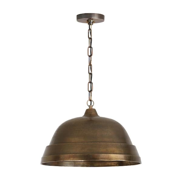 Sedona 100-Watt 1-Light Oxidized Brass Sand-Cast Medium Dome Pendant Light and No Bulbs Included