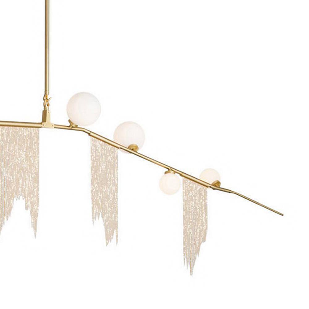 Gold and White Glass Globe Plug-in Drum Chandelier