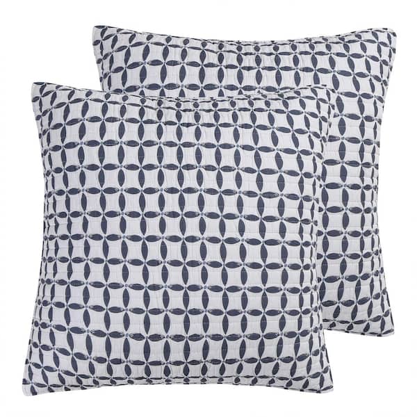 LEVTEX HOME Valentina Navy, White Trellis Quilted Cotton Euro Sham - (Set of 2)