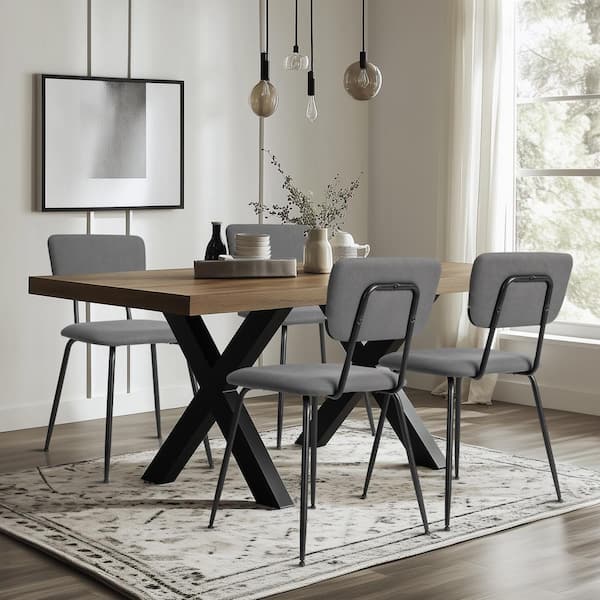 Gray Faux Leather Armless Chair with Adjustable Footrest (Set of 4)