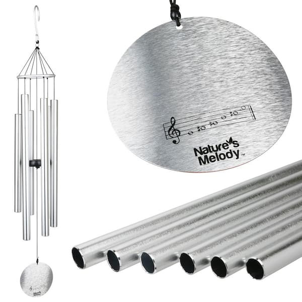 Aureole Tunes Wind Chimes 42 in. Outdoor Windchime with 6-Tubes Tuned to C Pentatonic Scale - Silver