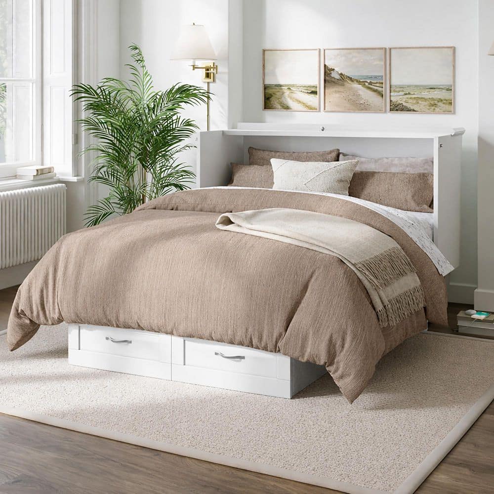 Chelsea White Wood Frame Full Murphy Bed Chest with 6 in. Mattress, Storage, and Built-in Charging price history on PriceWatchPro