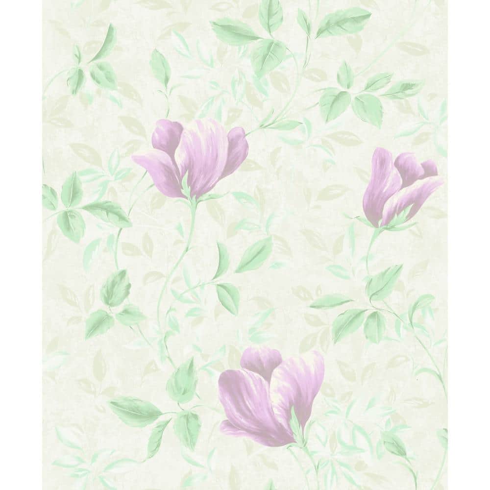 Falkirk Ophia Tulips Mauve, Green, Beige Vinyl Peelable Roll (Covers 57 sq.