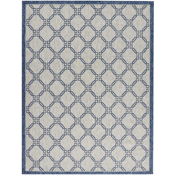 Nourison Garden Party Ivory/Blue 8 ft. x 11 ft. Geometric Coastal Indoor/Outdoor Area Rug